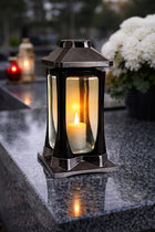 Znicz K-22 Grafit Nowoczesny Design czerń i Grafit Wysoki 27cm VIP Znicz lampion led na grób, ozdoba nagrobna
