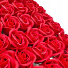 Róże mydlane czerwone flower box 50 sztuk główki z szypułką do bukietów dekoracja wnętrz, ozdoba stołu, upominek dla