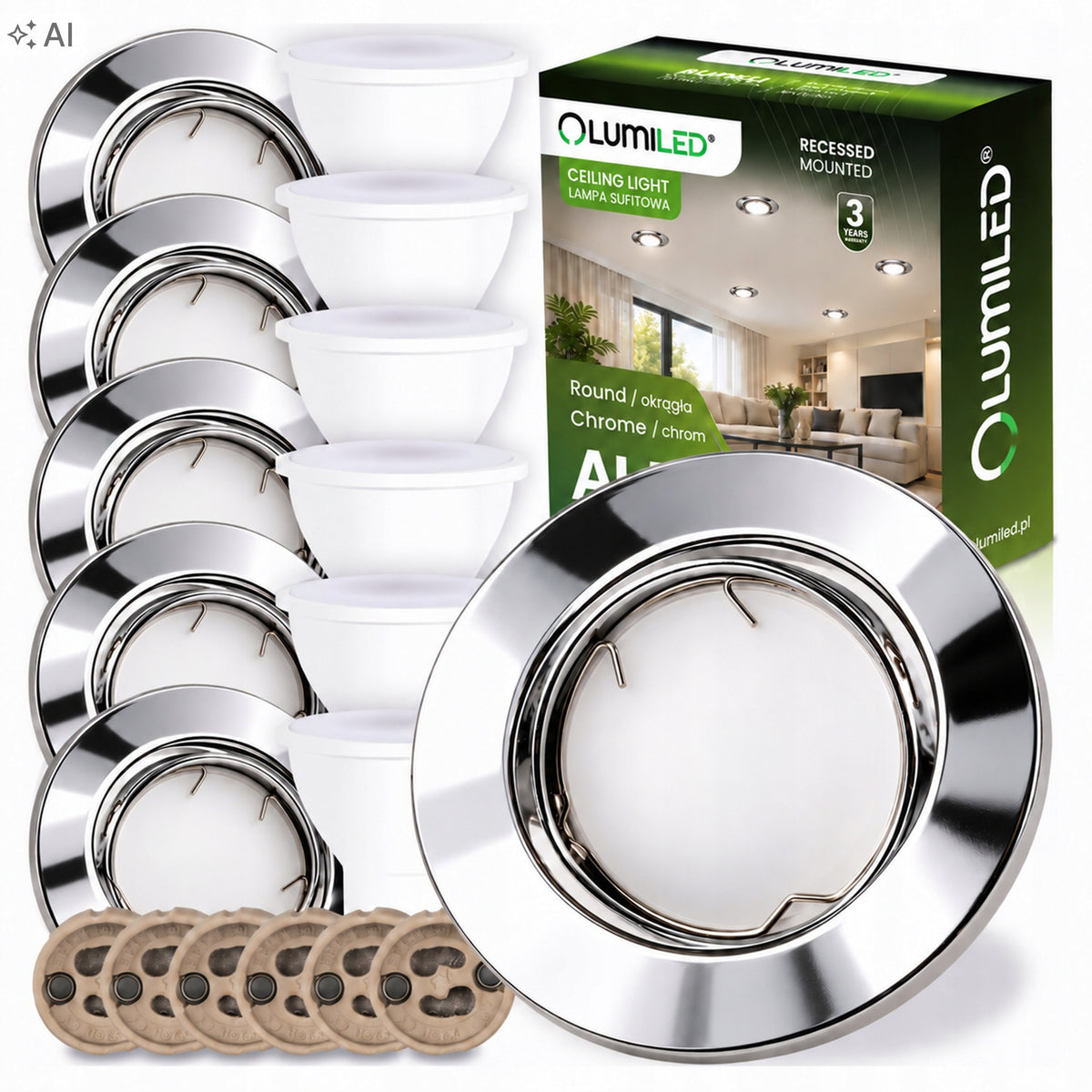 6x Oprawa Podtynkowa 6W Halogenowa Lampa Sufitowa Ruchoma Żarówka LED GU10 oczko metalowe srebrne punktowe do zabudowy