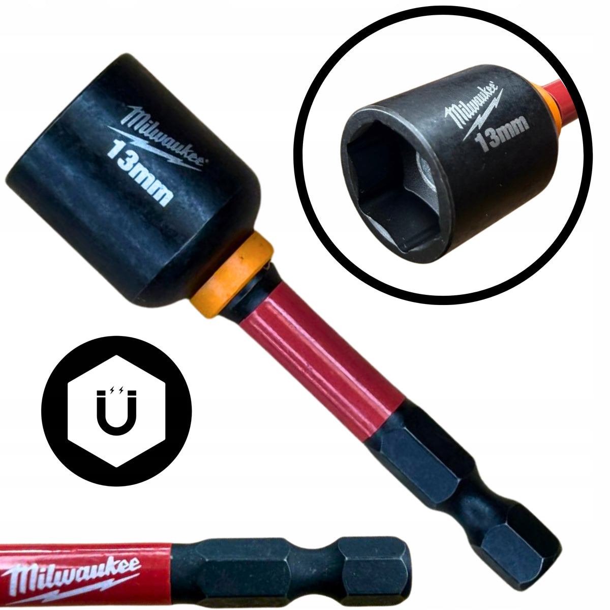 Nasadka udarowa magnetyczna 13 mm M8 x 65 mm HEX Milwaukee 4932492443 końcówka do wkrętarki, klucz nasadowy do śrub