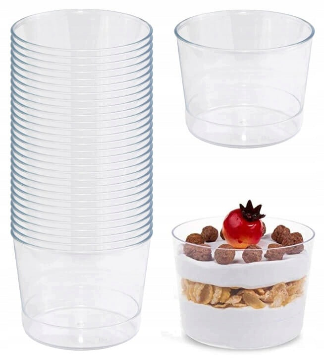 Pucharki Prime bezbarwne okrągłe 180ml 24 szt. plastikowe kubeczki do deserów, na lody i galaretki, naczynia jednorazowe
