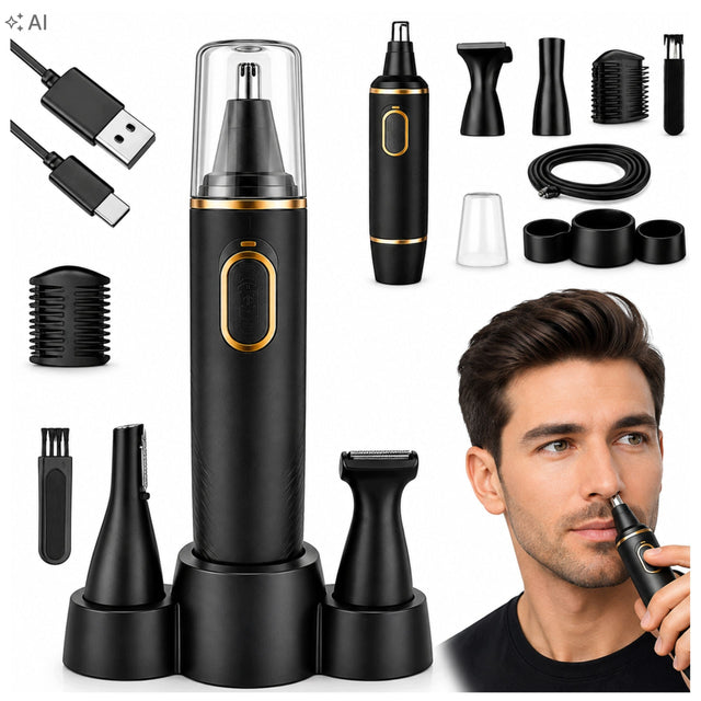 Trymer męski 3w1 do nosa uszu brwi brody zarostu usb-c wodoodporny zestaw