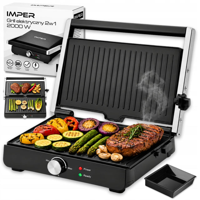 Grill opiekacz toster elektryczny do kanapek panini rozkładany duży 2000W nominalna