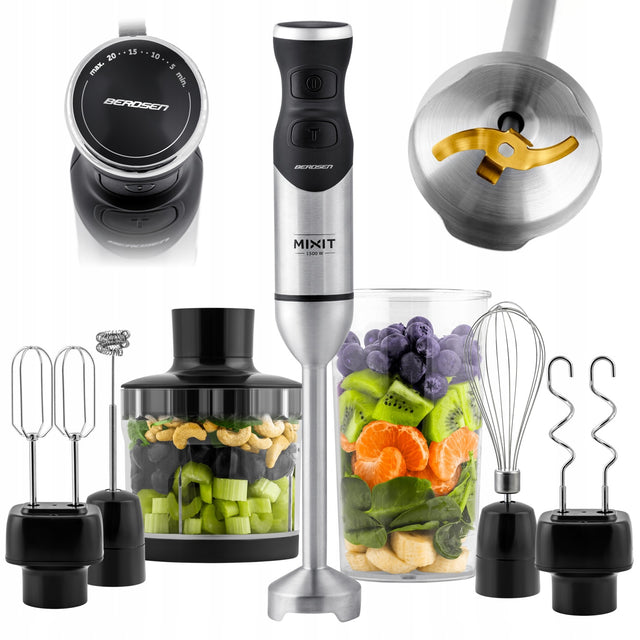 Blender ręczny wielofunkcyjny mocny 1500W tytanowe ostrza 6w1 Berdsen
