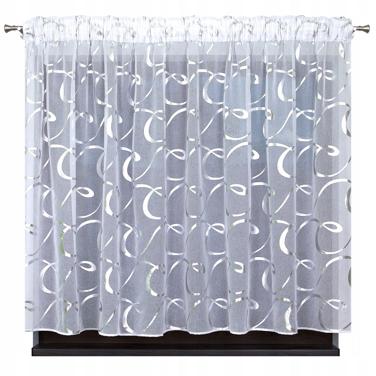 Biała firana gotowa etamina na taśmie wave 300x150 cm glamour żabki tunel dekoracja okienna, abstrakcyjny wzór