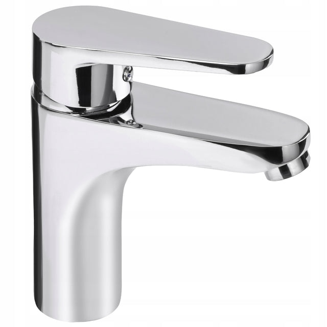 Bateria umywalkowa chrom mat stojąca niska kran do umywalki łazienki do WC dwuuchwytowa ze stałą wylewką
