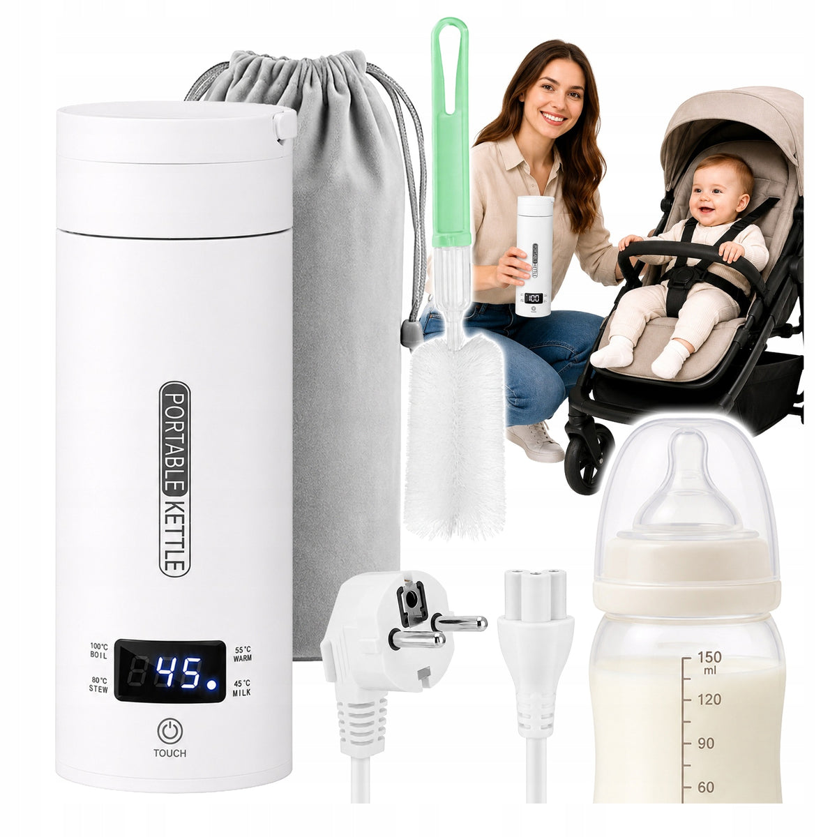 Czajnik elektryczny turystyczny z regulacją temperatury biały 450ml 450 l 300 w metal, tworzywo sztuczne