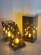 Lampion / latarnia / szklany 3D / piramida SL-P1 / 0 /18X10 CM/ 8 znicz elektryczny LED na cmentarz, dekoracja