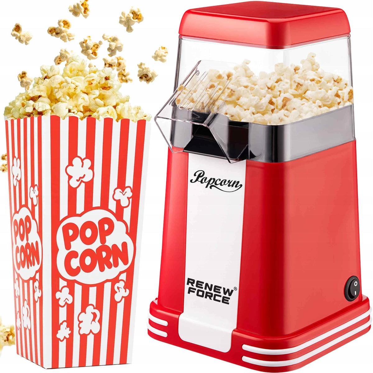 Maszyna do popcornu retro domowa urządzenie maszynka beztłuszczowa 1200W kino domowe dla dzieci, czerwony prażalnik
