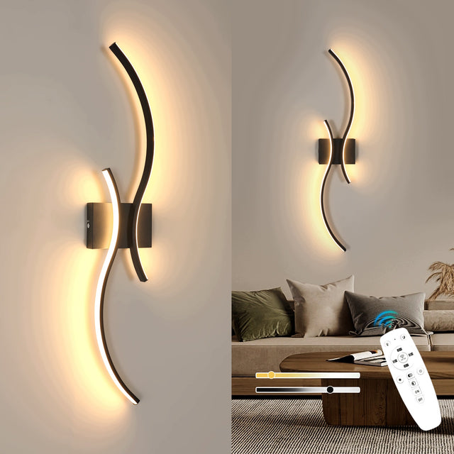 Czarna lampa ścienna kinkiet LED nowoczesna do salonu, ściemniana z pilotem 32W oprawa metalowa 2 źródła światła 80 cm