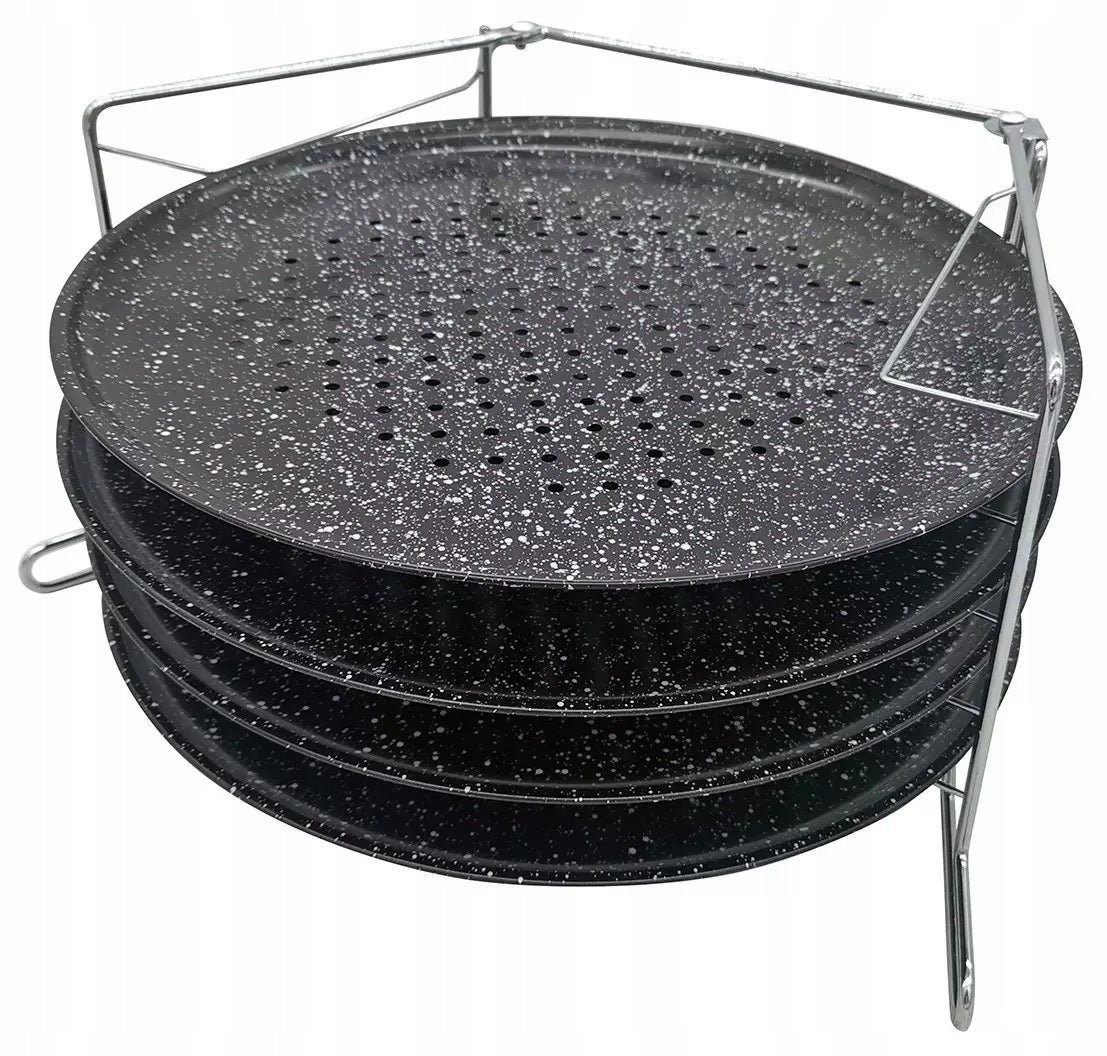 Forma do pizzy z powłoka marmurkową, podstawka stal, zestaw 5 elementów blacha do pieczenia, okrągła metalowa 32,3 cm