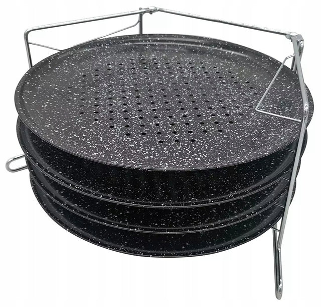 Forma do pizzy z powłoka marmurkową, podstawka stal, zestaw 5 elementów blacha do pieczenia, okrągła metalowa 32,3 cm