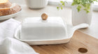 Maselniczka ceramiczna z przykrywką i rączką biała pojemnik na masło do przechowywania i serwowania