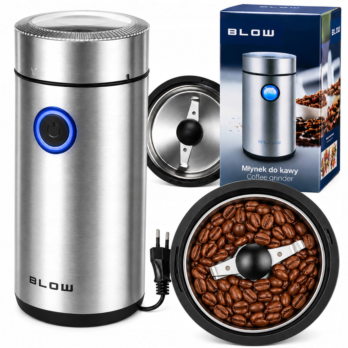 Młynek do kawy elektryczny do mielenia orzechów zboża grinder mocny 200W rozdrabniacz przypraw, ostrzowy, pojemność 50 g
