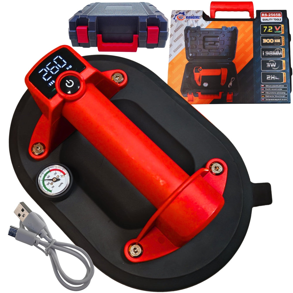 MOCNA Przyssawka Owalna Próżniowa Akumulatorowa Uchwyt 240 mm 300 Kg LCD