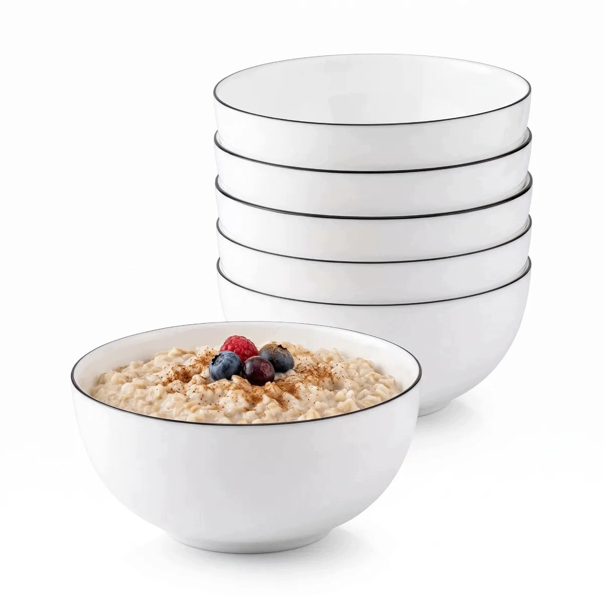 Zestaw 6 miseczek 15 cm salaterki szklane 690 ml Altom Design Solen Line miski do deserów i przekąsek biało-czarne