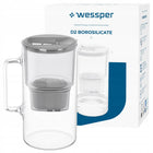 Dzbanek filtrujący szklany Wessper D2 Borosilicate 3l + 1 filtr Aquamax srebrny/szary