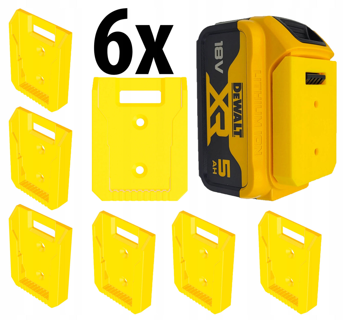 6x UCHWYT ŚCIENNY NA BATERIE DeWALT XR 18V 20V 54V DO BATERII wieszak montażowy do akumulatorów, organizer warsztatowy