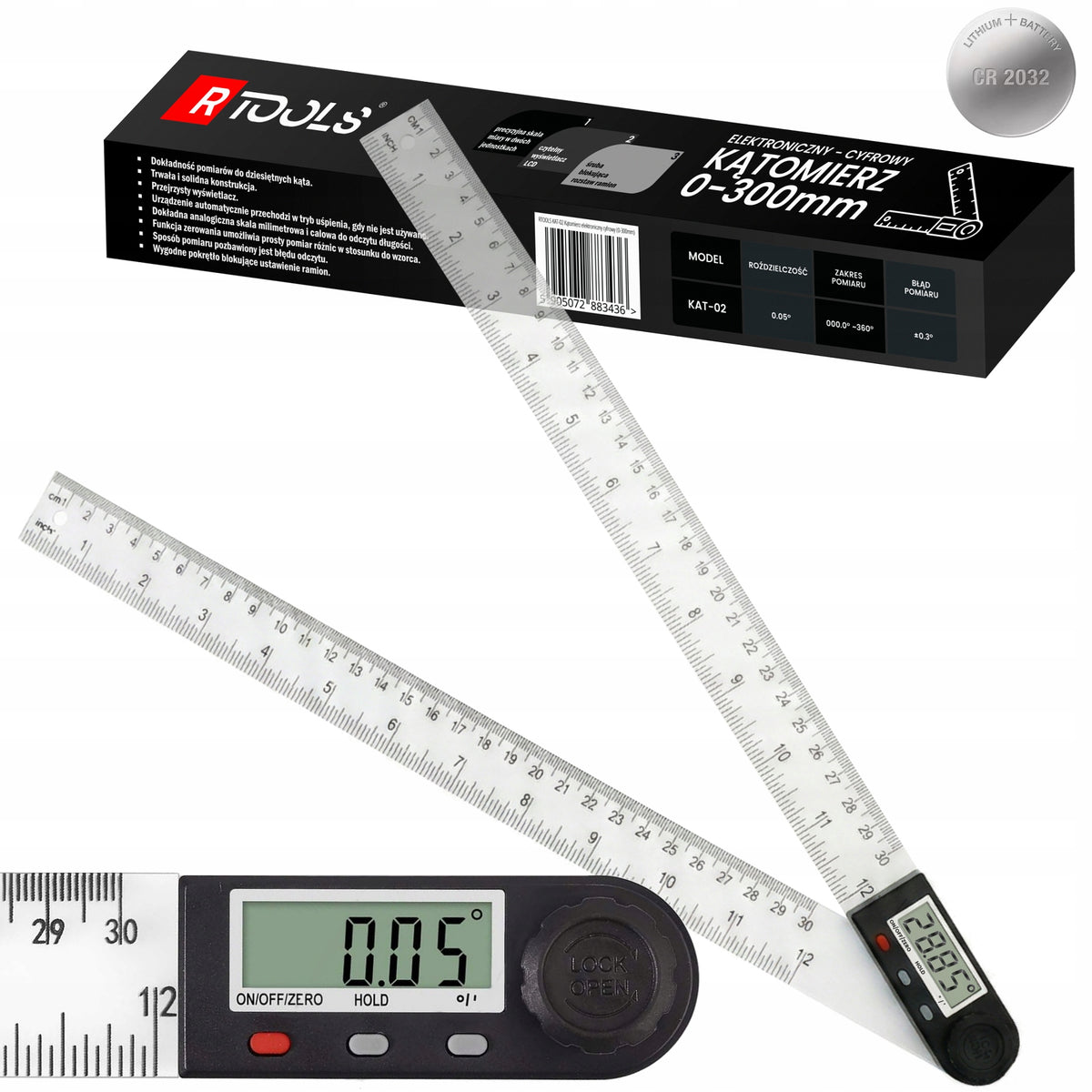 Precyzyjny kątomierz elektroniczny 2W1 cyfrowy ekran LCD 360°LINIJKA 300mm miernik kątów do pomiaru i trasowania