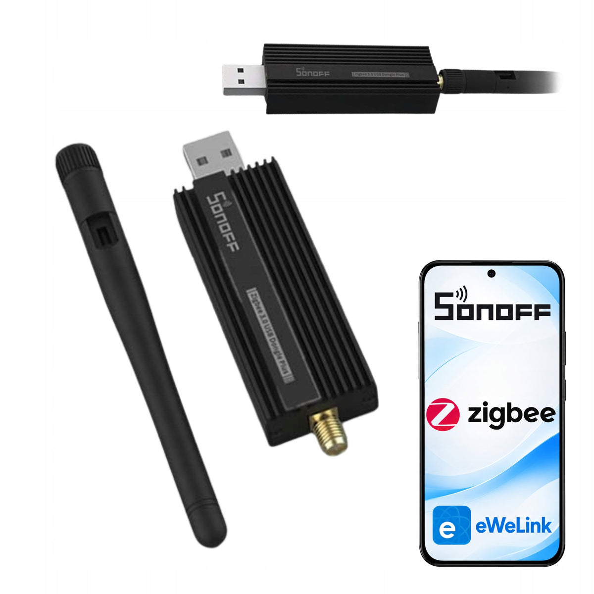 Sonoff ZigBee 3.0 USB Dongle-P Plus Bramka Klucz Sprzętowy ZHA Zigbee2MQTT koordynator sieci smart home, adapter do