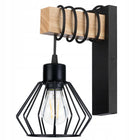 Lampa Kinkiet Ścienny drewniany LED Zwis na kablu klosz 1xE27 loft Czarny oprawa dekoracyjna do sypialni i salonu, 1