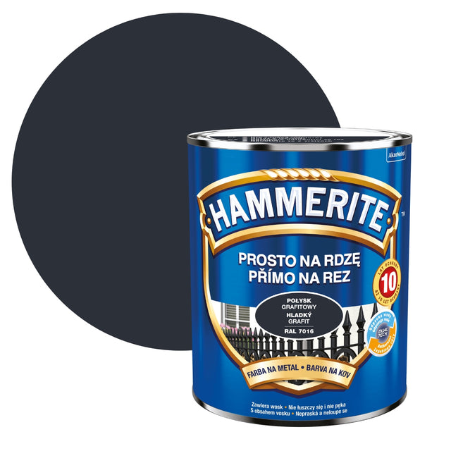 Hammerite na rdzę 0,7l grafitowy połysk RAL 7016 farba antykorozyjna do metalu, ochronna do malowania powierzchni skorodowanych
