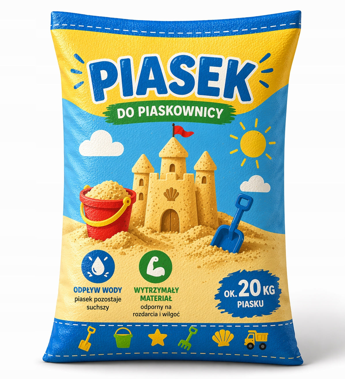 Piasek do piaskownicy czysty przesiewany 20 kg zabawy sensoryczne, aktywność ogrodowa dla maluchów do formowania babek