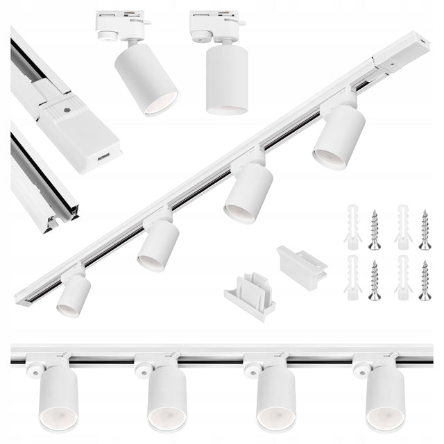 Zestaw Szynoprzewód Szyna 2m + 4x Lampa GU10 LED Oświetlenie szynowe system reflektorów sufitowych biały do salonu i kuchni 35 w