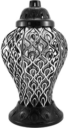 Duży znicz ażurowy na grób lampion czarno-srebrny 36 cm na cmentarz LED, dekoracja nagrobna, światło pamięci, ozdoba