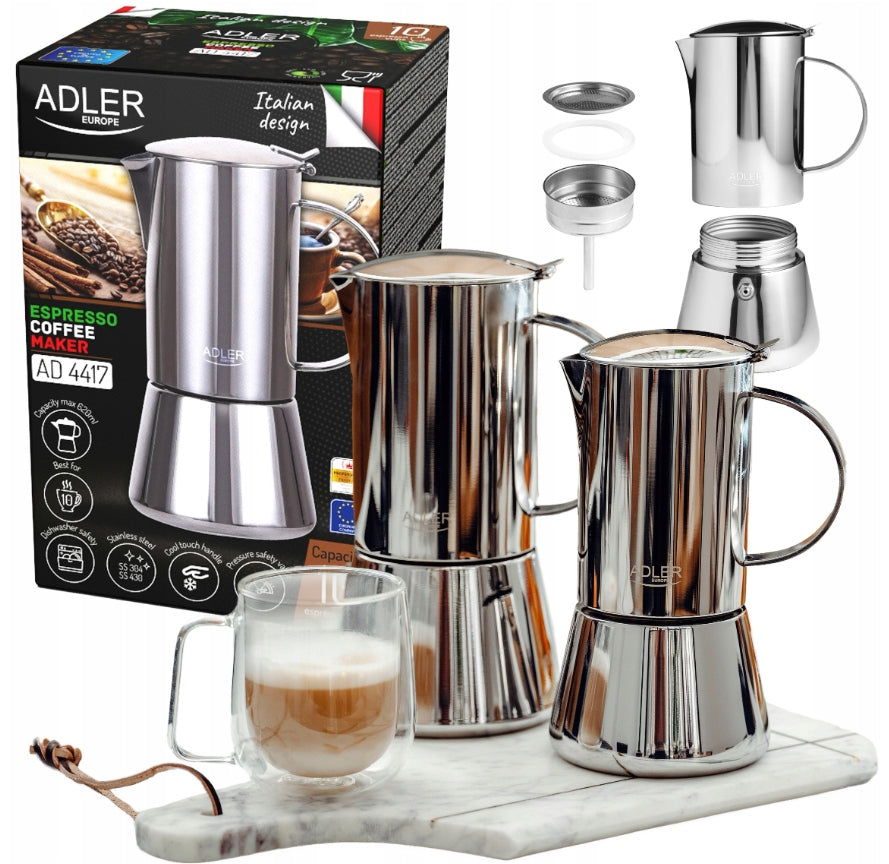 Kawiarka zaparzacz do kawy espresso 620ml 10 filiżanek indukcja GAZ stal klasyczna 620 ml 0 w srebrny stal nierdzewna