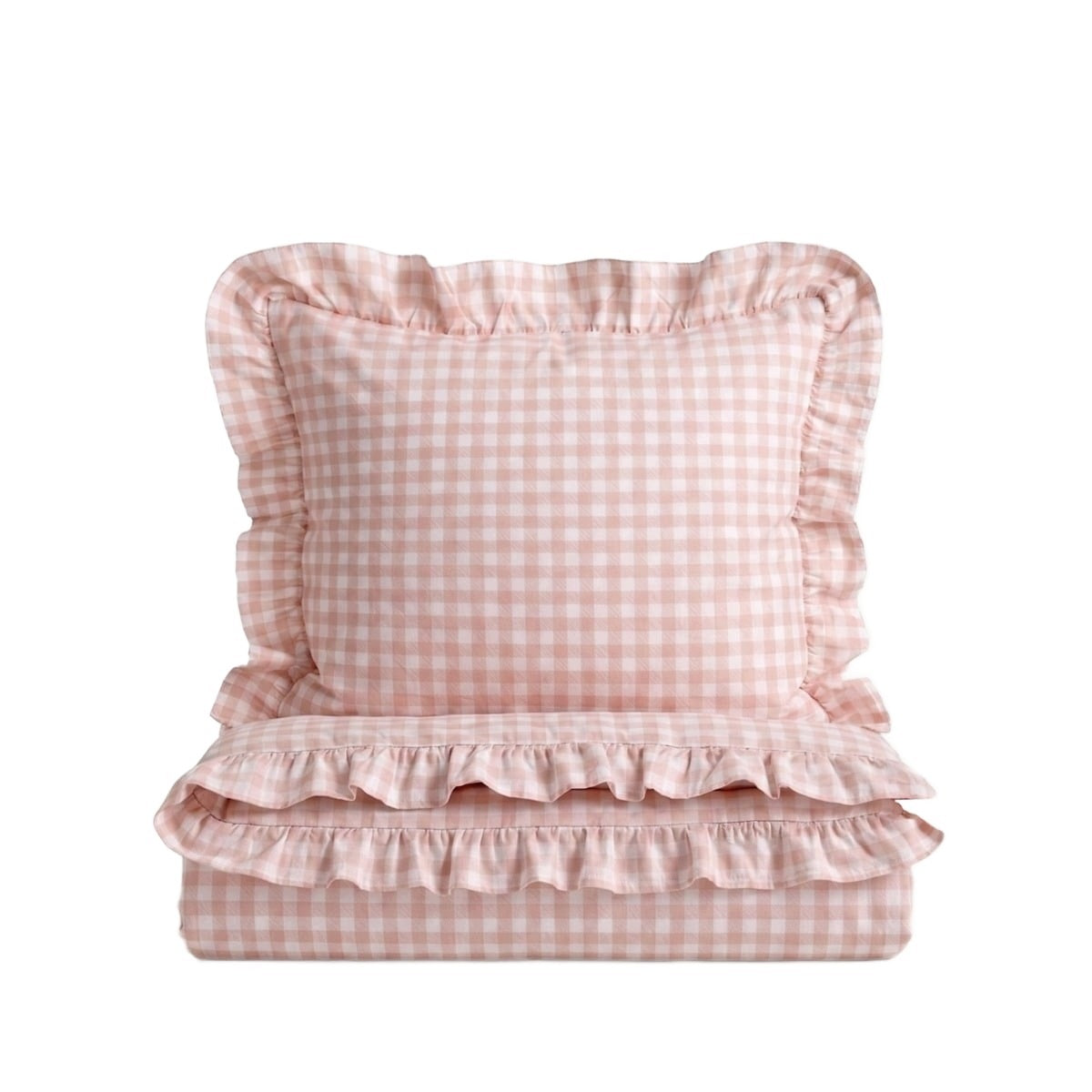 Pościel whisper z mikrofibry w różową kratkę z falbanką 160x200 homla zestaw poszewek na łóżko, lekka tkanina 90 g/m²