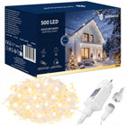 LAMPKI ZEWNĘTRZNE SOPLE 500 LED 24m FLASH KURTYNA ciepły biały GRUBE+ TIMER kurtyna świetlna 10,5 cm