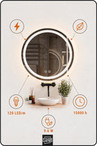 Lustro LED łazienkowe okrągłe 50 cm 3 Barwy Dotykowe z Matą Antyparową 500 mm
