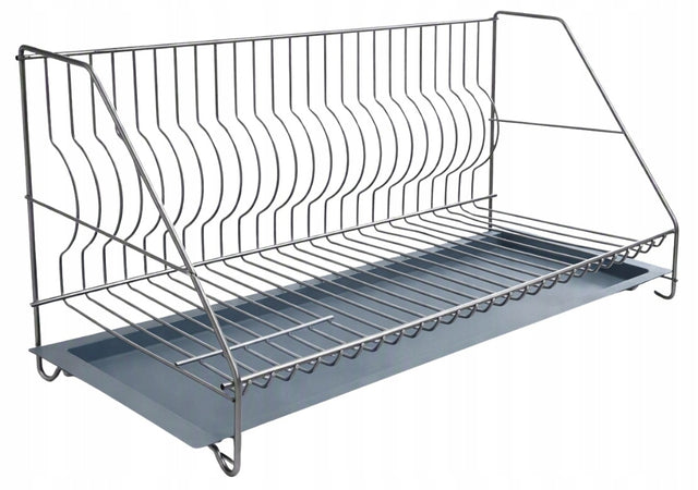 Suszarka do naczyń wisząca stojąca ociekacz na naczynia talerze z tacką metalowy organizer kuchenny montaż podszafkowy jednopoziomowy szary 46x21 cm