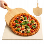 Kamień do Pizzy 39x36 cm Duży + Łopatka Deska Bambusowa do Serwowania 2w1 płyta kordierytowa do wypieku w piekarniku