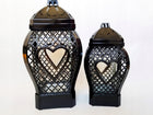 znicz lampion Glamour Serce Ażur czarny 29 cm na cmentarz, dekoracja nagrobna, ozdoba grobu
