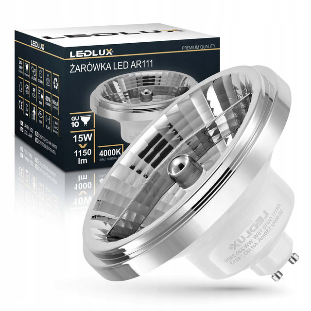 Żarówka LED AR111 15W =140W 4000K 45st GU10 neutralna ledlux nie mruga reflektorowa 1150 lm do oświetlenia punktowego
