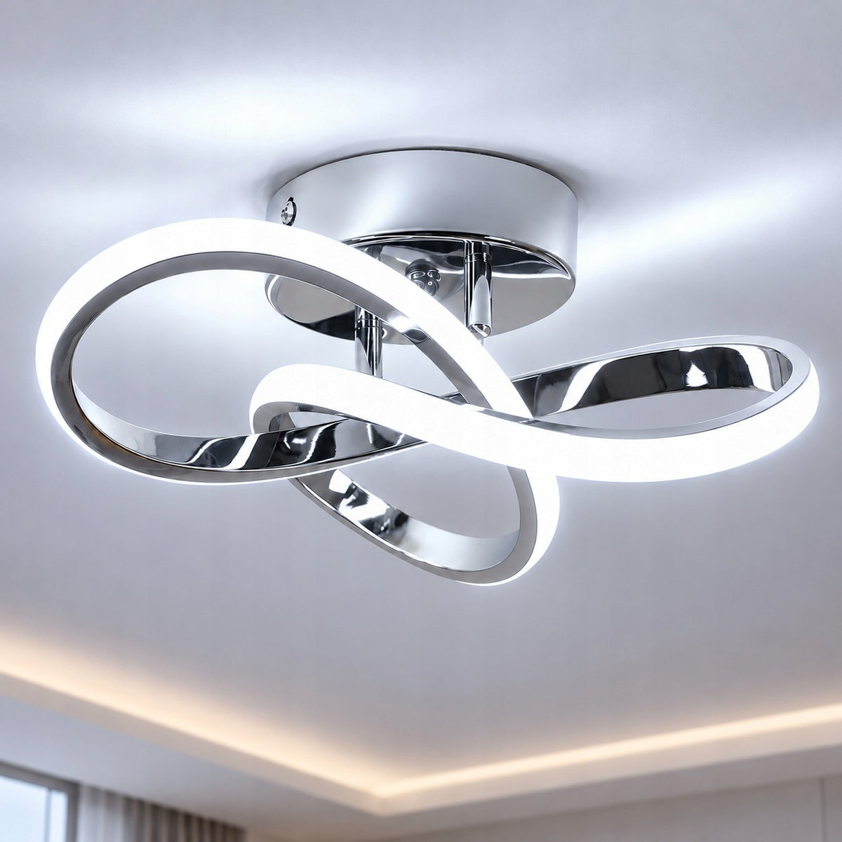 Lampa Sufitowa LED Plafon Srebrny Żyrandol Nowoczesny do Salonu 30W 6500K oprawa aluminiowa 30 cm, oświetlenie pokoju i
