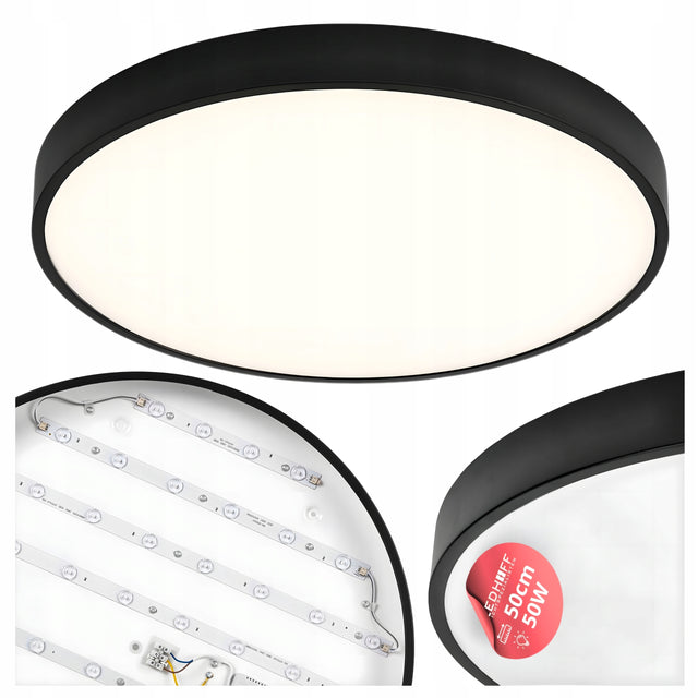Plafon LED lampa sufitowa duża 50cm okrągła czarna Panel mocny do pokoju oprawa oświetleniowa, zintegrowane źródło światła, neutralna biel, 30 w