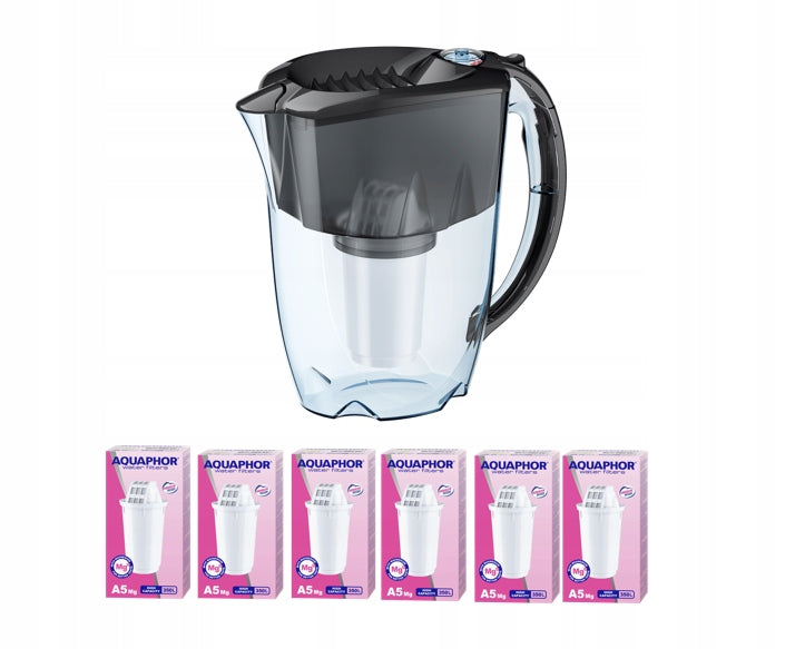 Dzbanek filtrujący Aquaphor Prestige 2.8 l z 6 wkładami A5 Mg, czarny