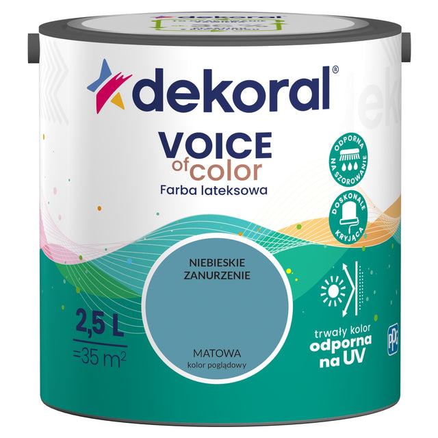 Dekoral Farba do ścian i sufitów Voice of Color niebieskie zanurzenie 2,5l lateksowa matowa do malowania wnętrz