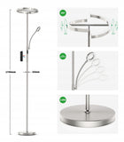 LED Lampa Stojąca Podłogowa Do Salonu 20+7W Półokrągły kształt 175CM chrom srebrny