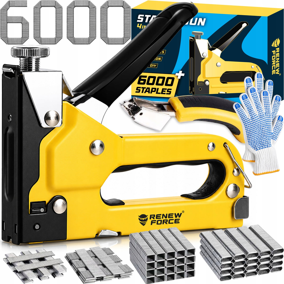 Zszywacz tapicerski do zszywek 4-14mm zszywki 6000el + ściągacz +rękawiczki ręczny mechaniczny meblarski, tapicerowanie