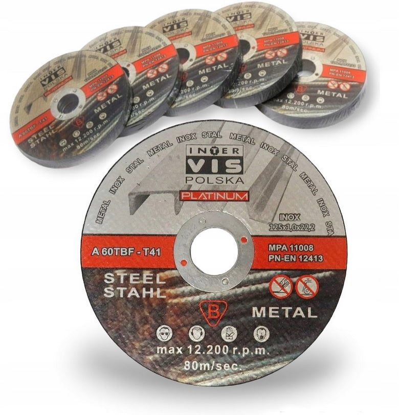 50 szt TARCZA TARCZE DO CIĘCIA METALU 125x1 mocne stal nierdzewna inox, metale kolorowe, PCV, tworzywa sztuczne, otwór