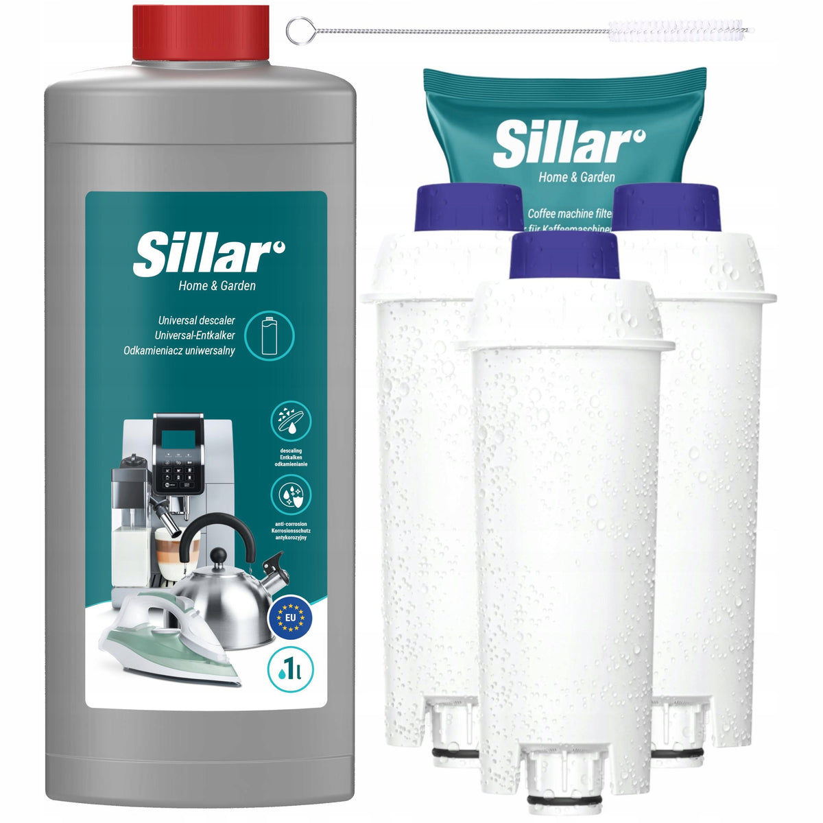Odkamieniacz do ekspresu 1l + 3 filtr wody do ekspresu Delonghi + wycior wkład filtrujący, uzdatnianie, czyszczenie i
