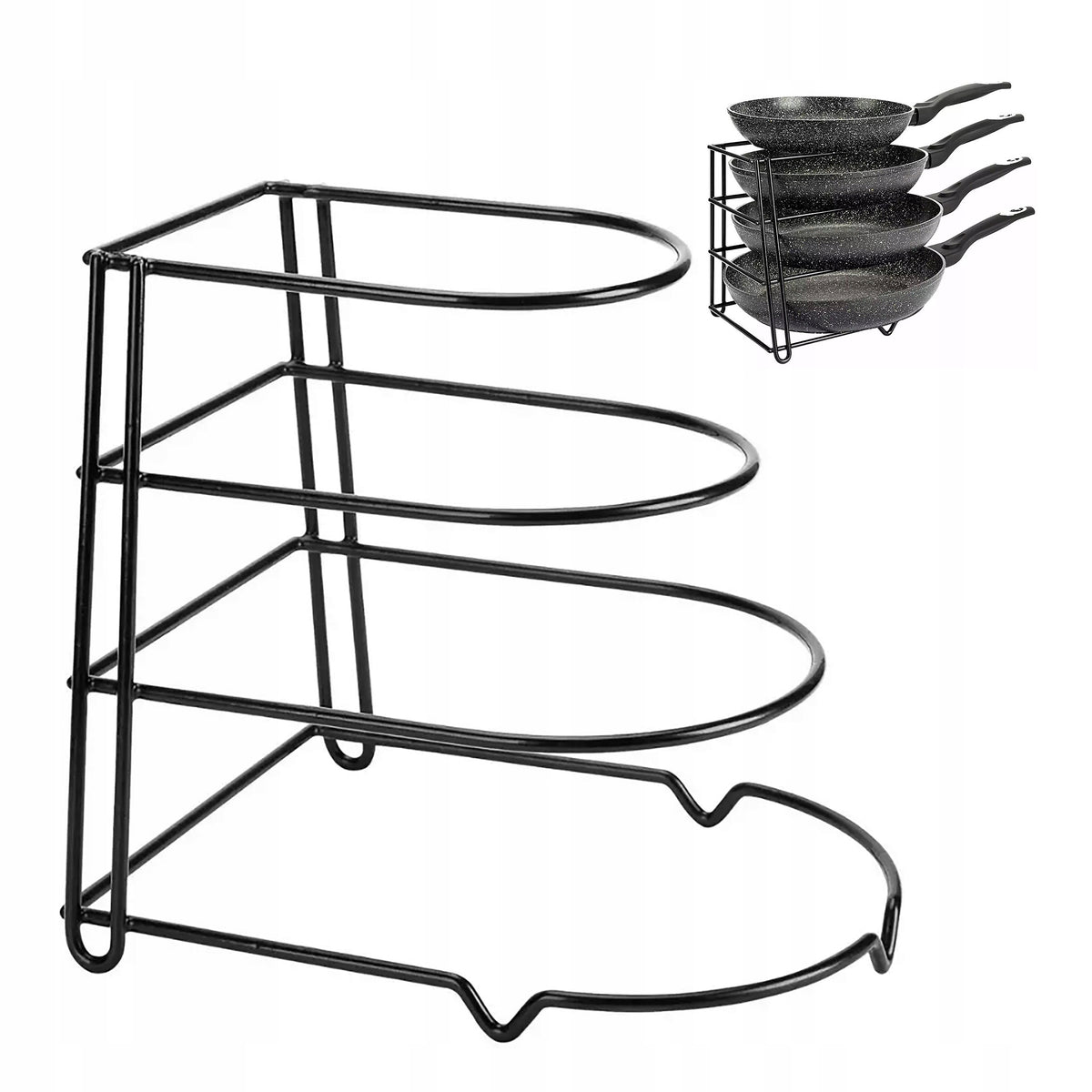 Stojak na patelnie pokrywki organizer 4-poziomowy stalowy czarny solidny 27 cm stal nierdzewna