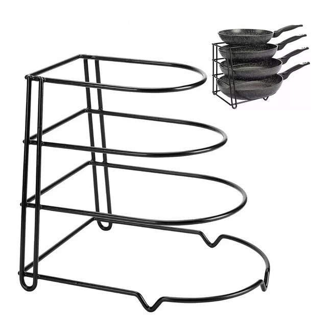 Stojak na patelnie pokrywki organizer 4-poziomowy stalowy czarny solidny 27 cm stal nierdzewna
