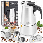 Kawiarka zaparzacz do kawy herbaty 200ml stalowa indukcja GAZ 4 filiżanki mokapot, mycie w zmywarce, czarno-srebrna
