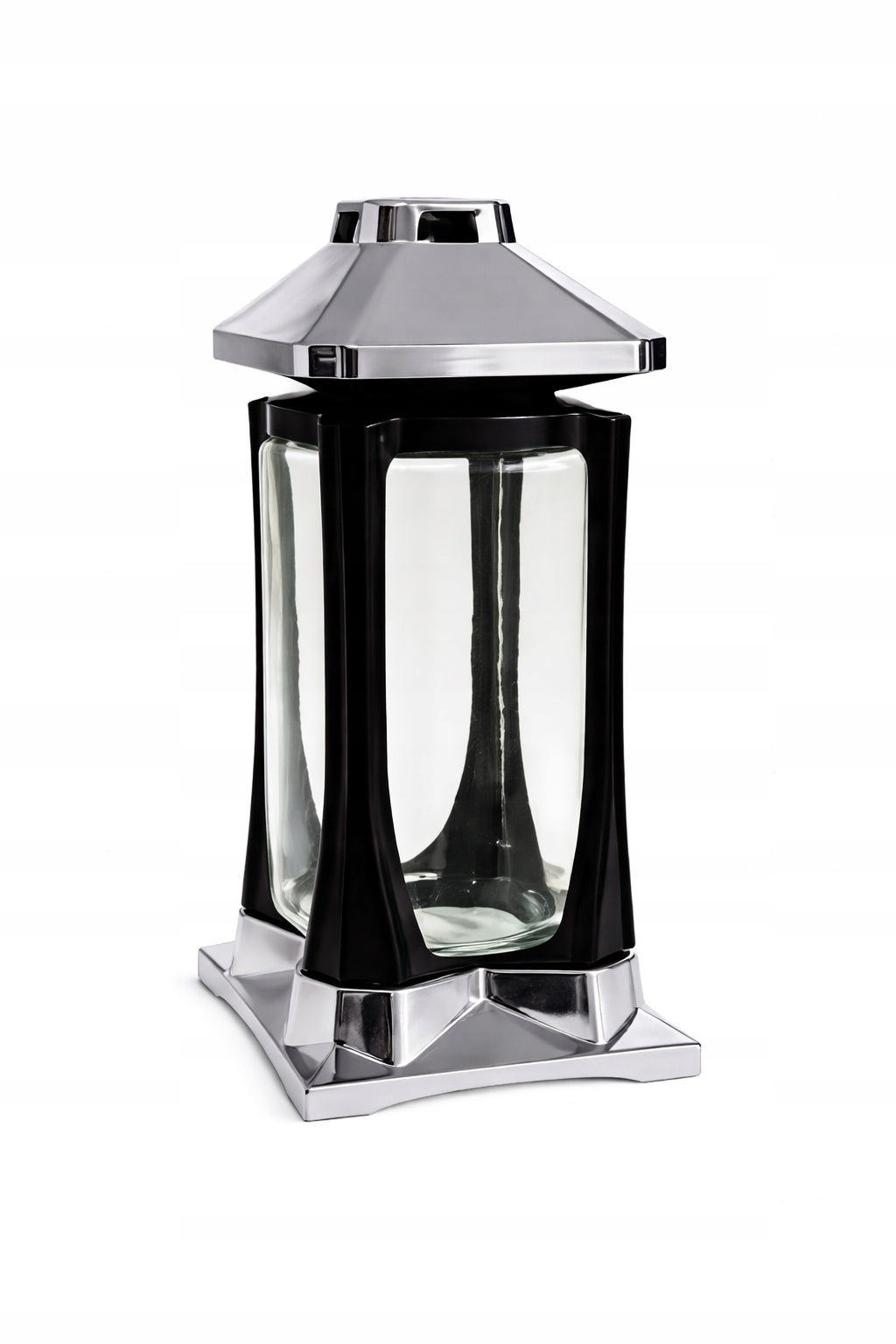Znicz K-22 Srebrny Nowoczesny Design czerń i Srebro Wysoki 27cm VIP Znicz lampion nagrobny LED na cmentarz, dekoracja