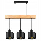 Lampa Wisząca LED Sufitowa Nowoczesna Zwis Drewniana Belka Loft Czarna żyrandol 3-punktowy, oprawa E27 do salonu lub